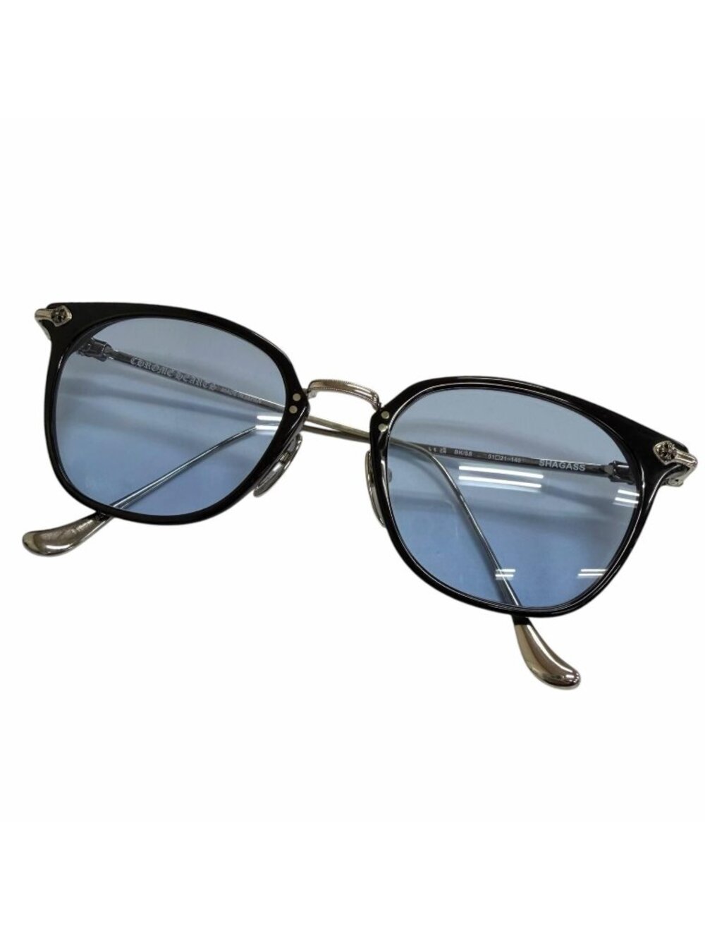 Chrome Hearts Shagass Some 925 Sterling Silver Sunglasses Black Blue Lens 51